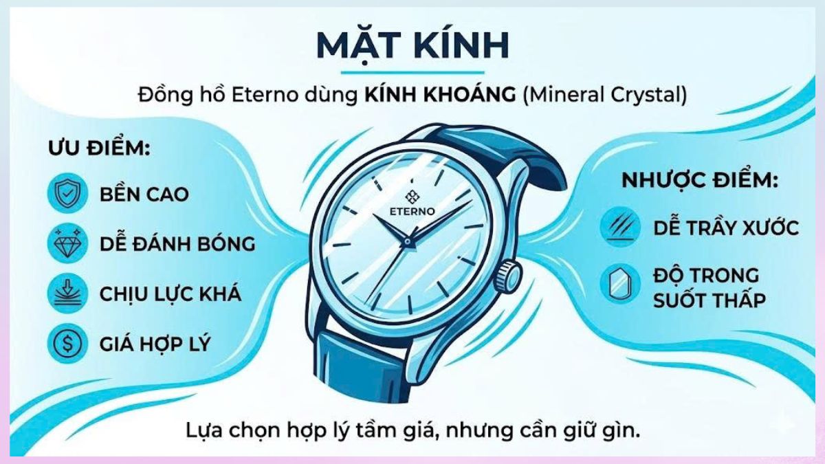 đồng hồ Eterno sử dụng kính khoáng