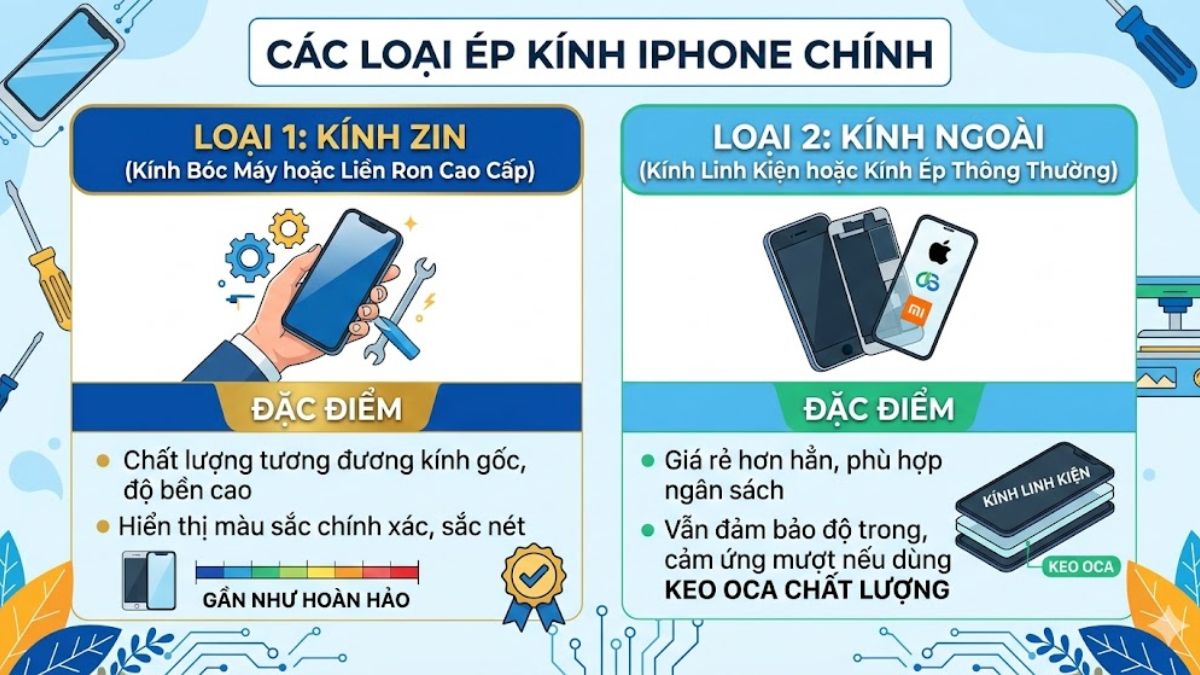 Ép kính iPhone có mấy loại?