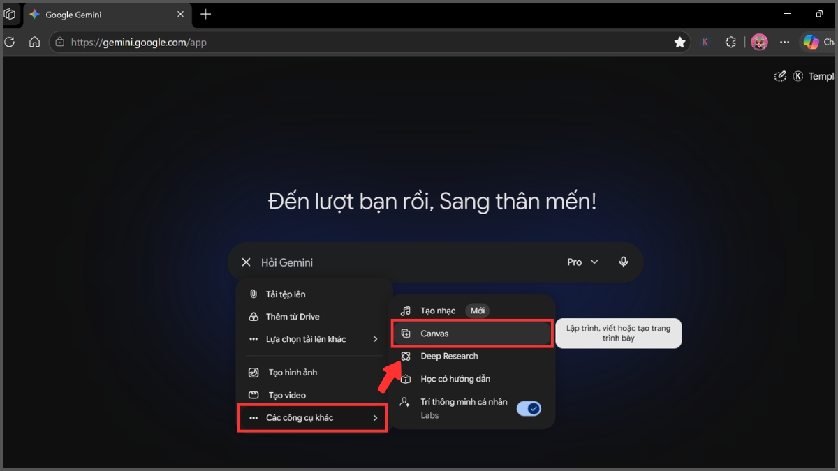 Khởi động Canvas và nhập Prompt vai trò bước 2