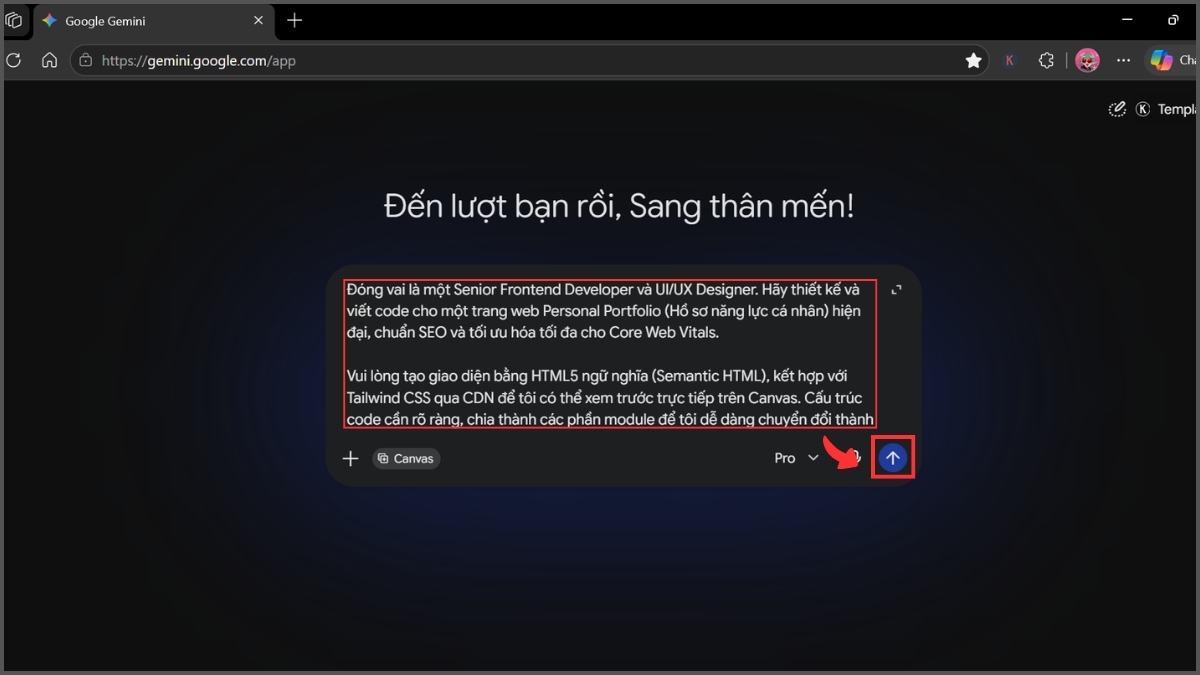 Khởi động Canvas và nhập Prompt vai trò bước 3