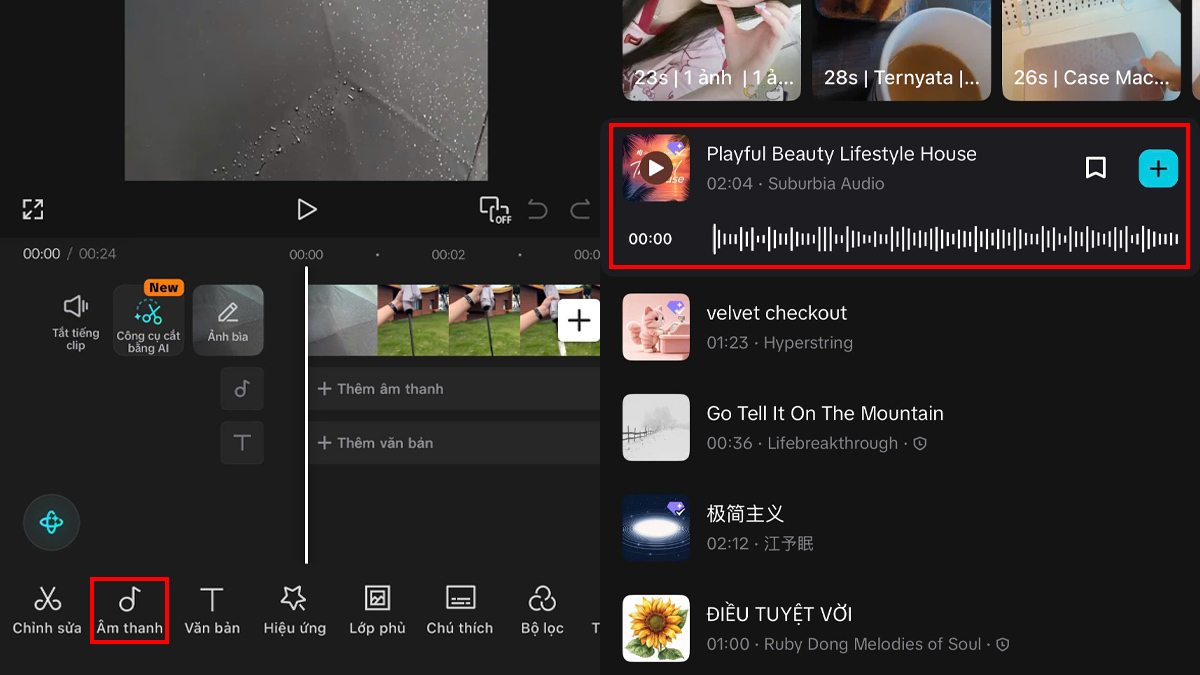 Cách chèn nhạc vào video bằng CapCut bước 2