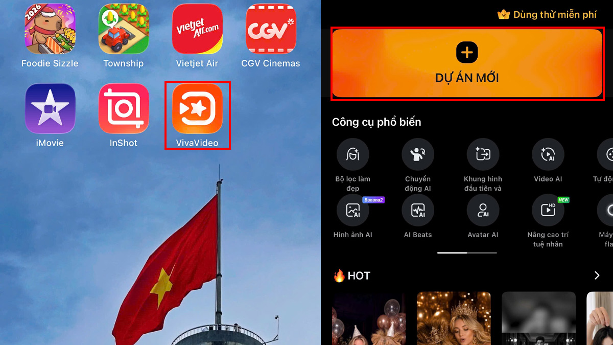 Cách ghép nhạc vào video bằng VivaVideo bước 1