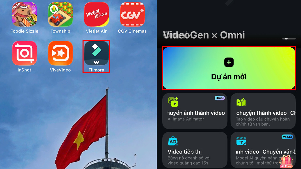 Cách ghép nhạc vào video bằng ứng dụng FilmoraGo bước 1