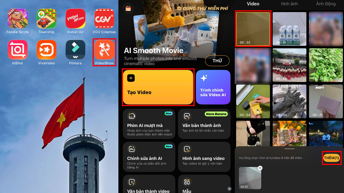 Cách ghép nhạc vào video trên iPhone bằng VideoShow bước 1