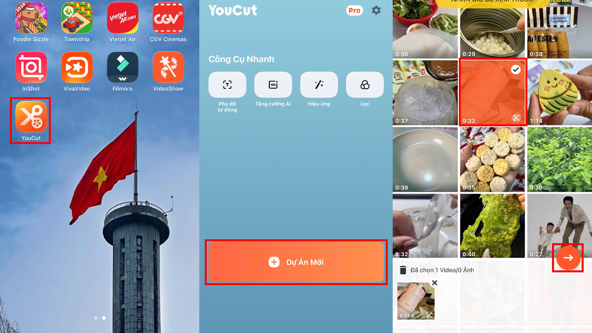 Cách thêm nhạc vào video bằng app YouCut bước 1