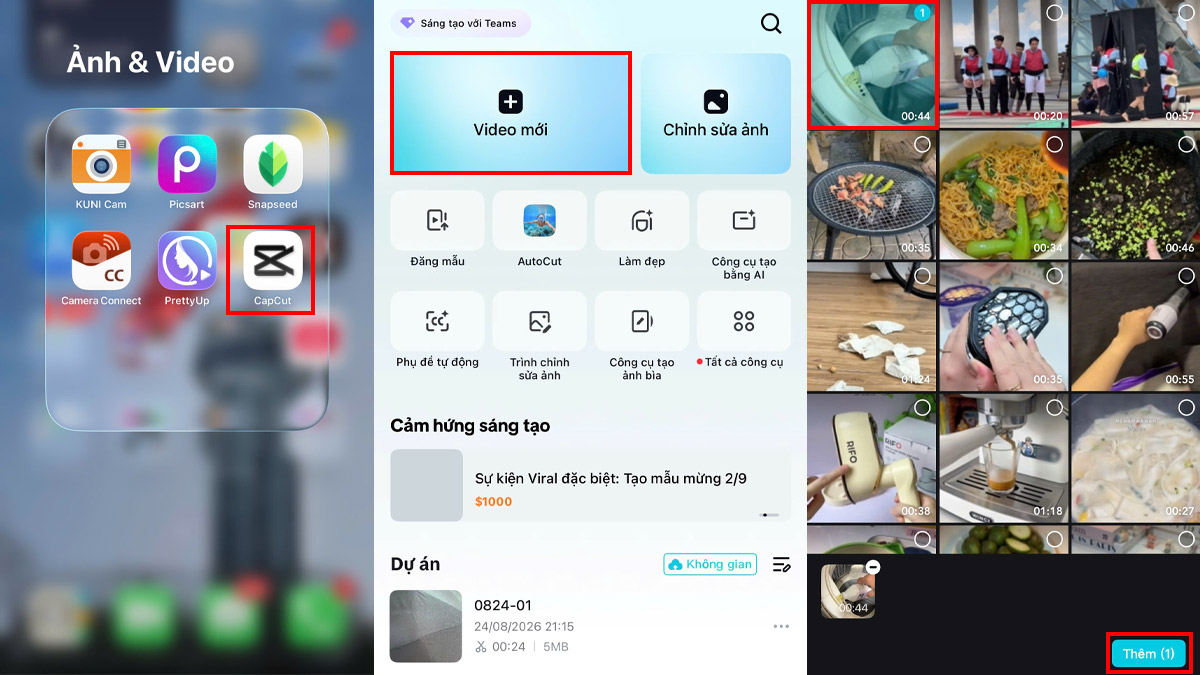 Cách chèn nhạc TikTok và YouTube vào video iPhone bước 1