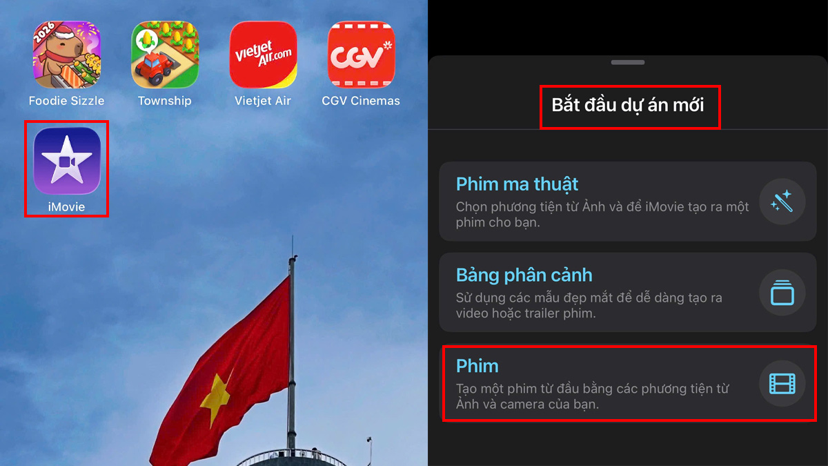 Cách ghép nhạc bằng iMovie trên iPhone bước 1