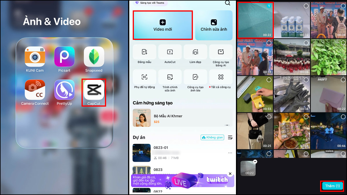 Cách chèn nhạc vào video bằng CapCut bước 1