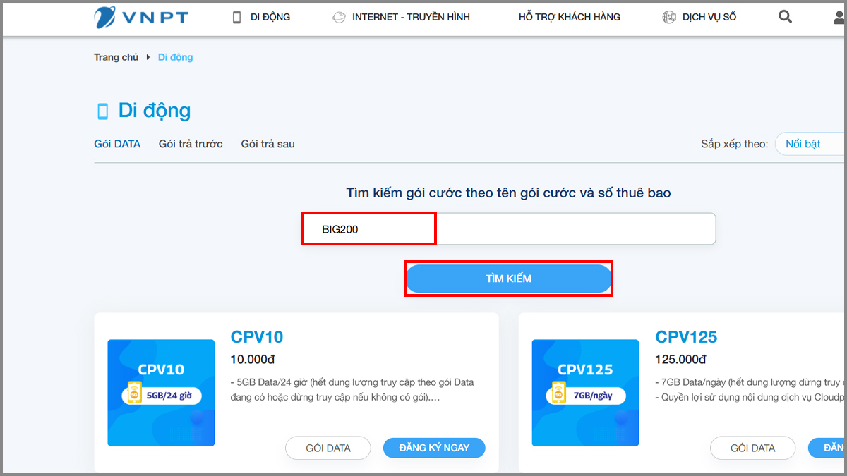 Đăng ký gói BIG200 qua website Digishop bước 2