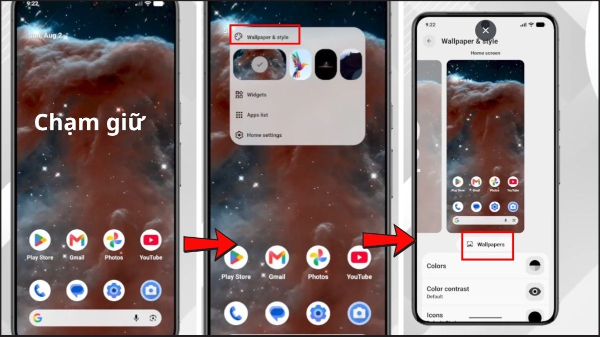 Hướng dẫn cài đặt hình nền trên Google Pixel bước 1