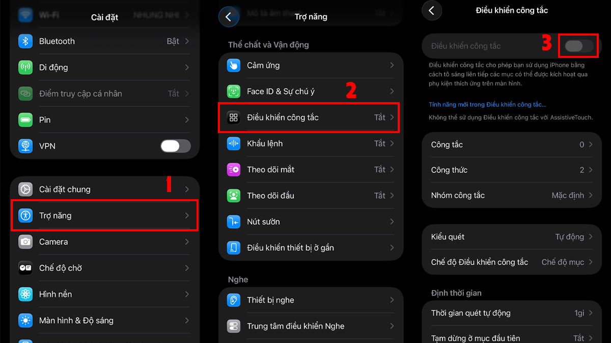 tắt ô vuông trên màn hình iPhone Tắt tính năng Switch Control