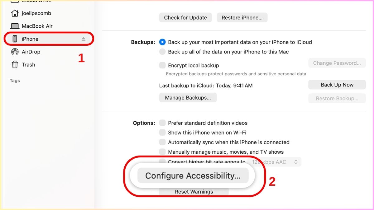 Cách khắc phục lỗi màn hình iPhone bị phóng to Sử dụng iTunes/Finder trên máy tính để can thiệp bước 2