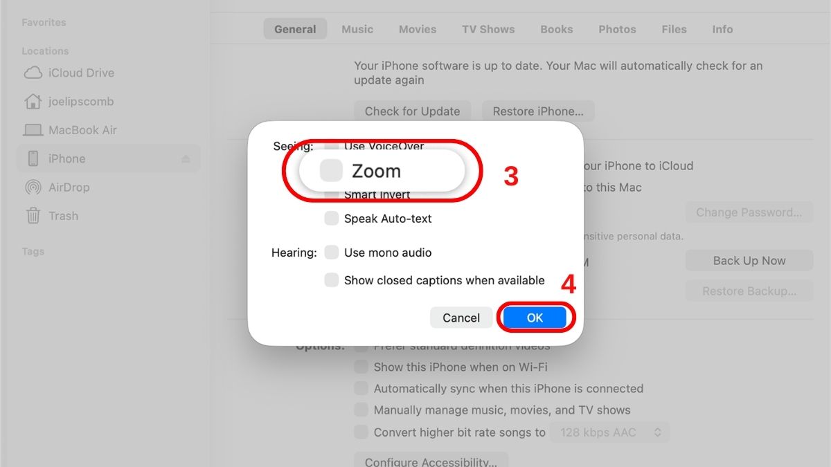 Cách khắc phục lỗi màn hình iPhone bị phóng to Sử dụng iTunes/Finder trên máy tính để can thiệp bước 3