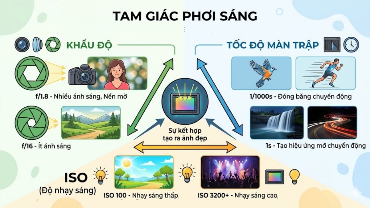 Mối quan hệ giữa ISO với Khẩu độ và Tốc độ màn trập
