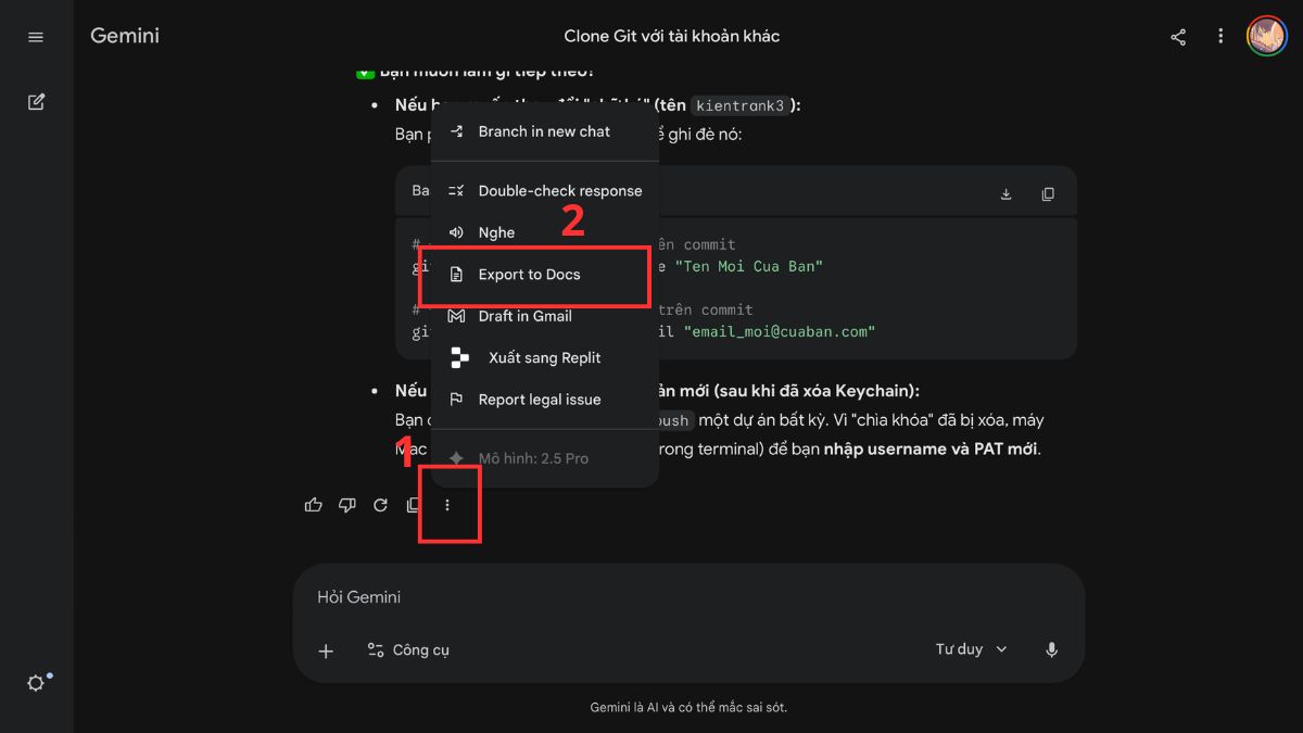 Cách xuất dữ liệu từ Gemini trực tiếp sang Google Docs bước 1