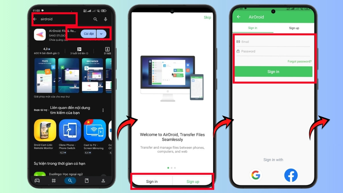 Kết nối điện thoại Android với máy tính bằng ứng dụng AirDroid bước 1