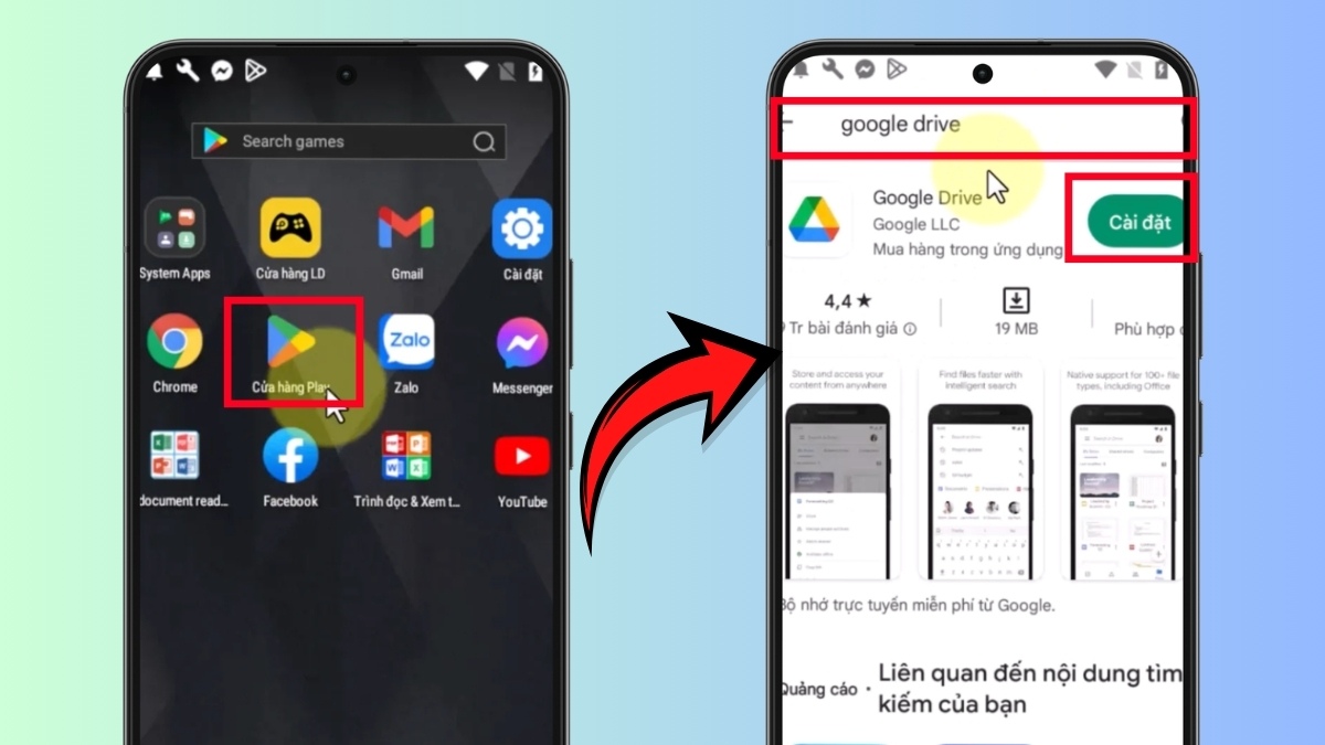 Kết nối điện thoại với máy tính qua Google Drive