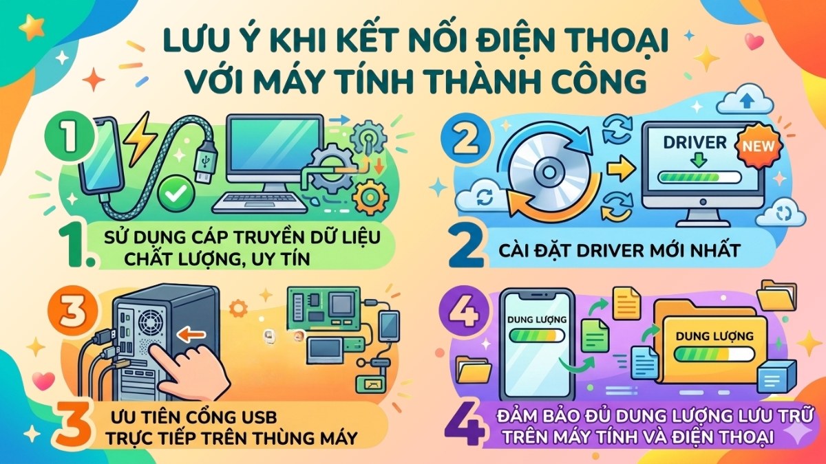 Những lưu ý khi kết nối điện thoại với máy tính thành công