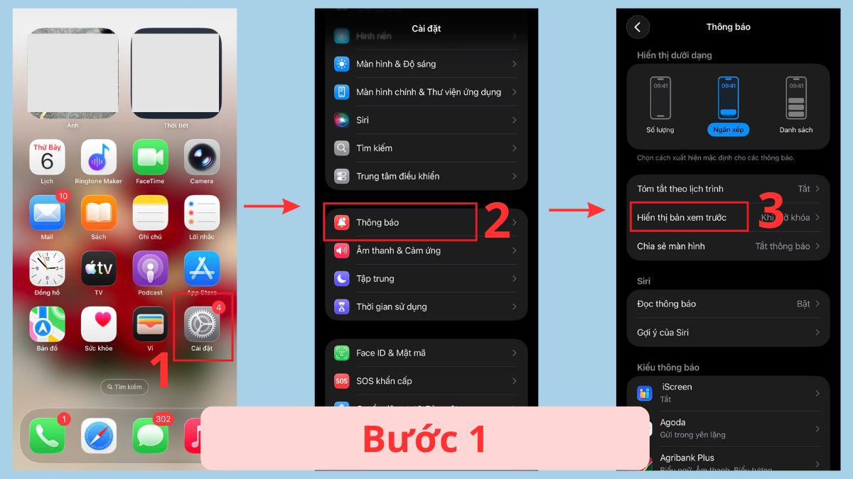 Bật tính năng Cho phép hiển thị Bản xem trước trên iPhone