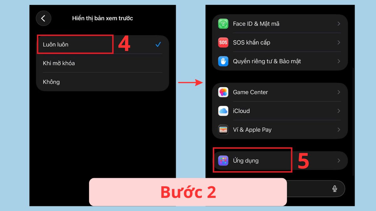 Bật tính năng Cho phép hiển thị Bản xem trước trên iPhone bước 2