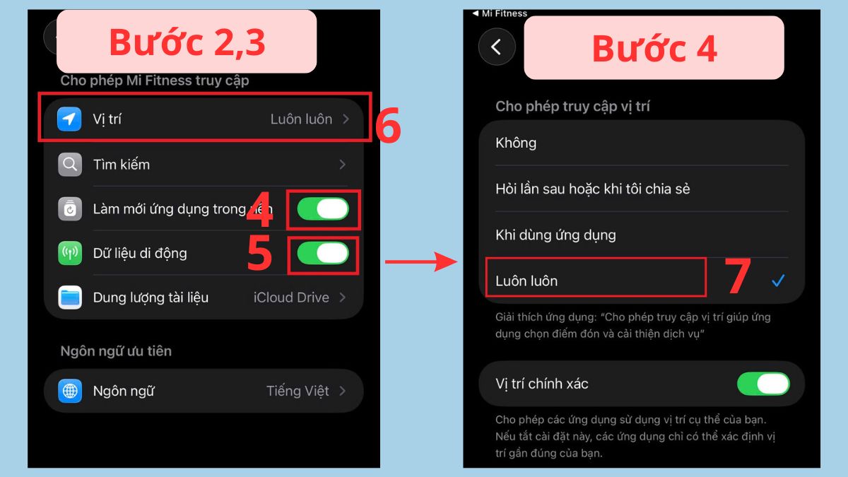 Cấp quyền chạy nền và định vị cho ứng dụng quản lý đồng hồ bước 2
