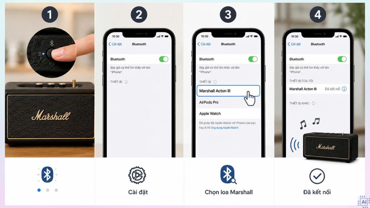 Kết nối loa Marshall với iPhone qua Bluetooth