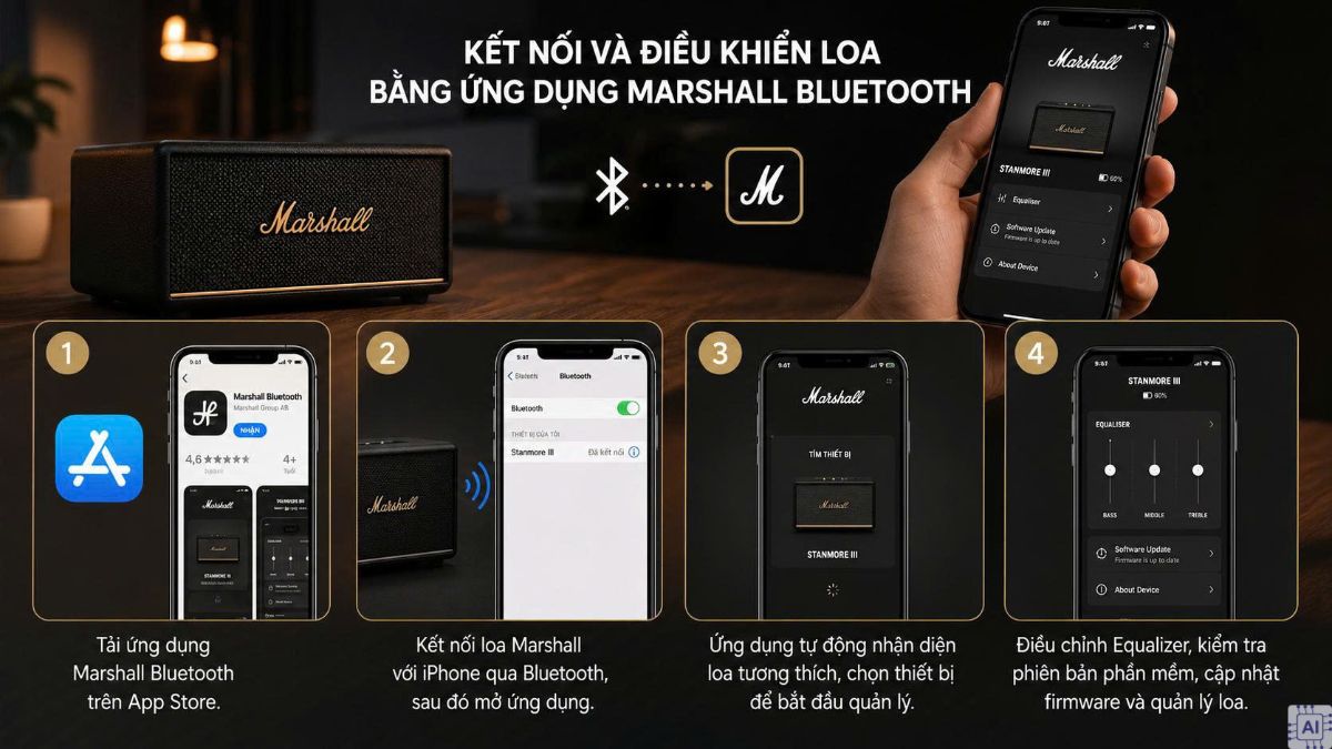 Kết nối và điều khiển loa bằng ứng dụng Marshall Bluetooth