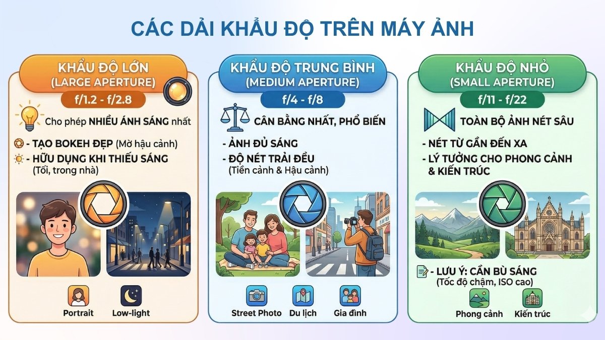 Các dải khẩu độ trên máy ảnh và tác dụng từng loại