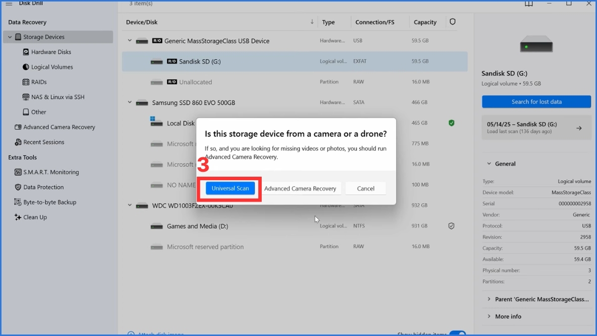 Các bước xử lý dữ liệu thẻ nhớ khi vô tình format bước 3