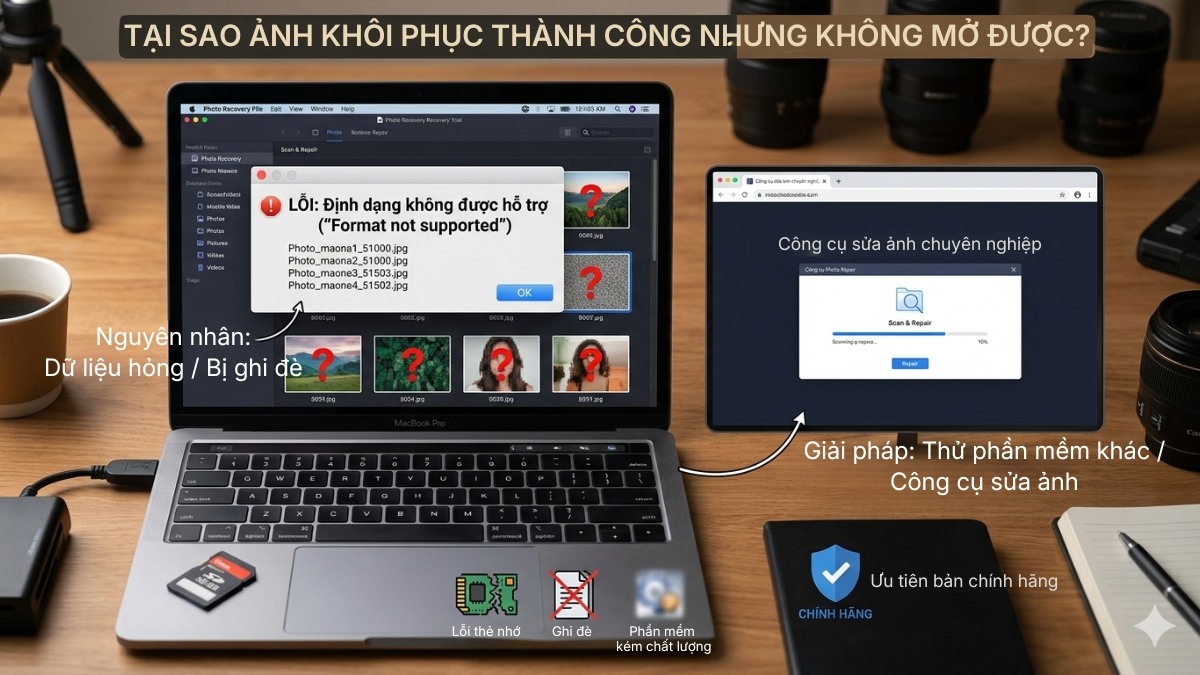 Tại sao ảnh khôi phục thành công nhưng không mở được?