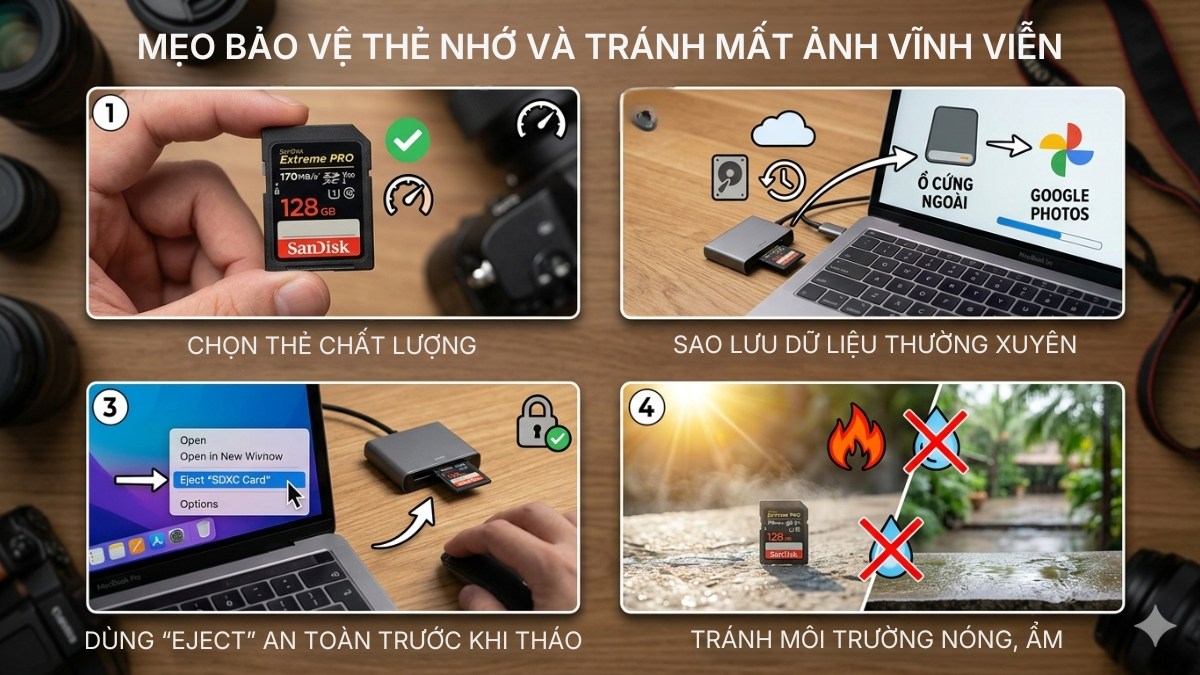 Mẹo bảo vệ thẻ nhớ và phòng tránh mất ảnh vĩnh viễn