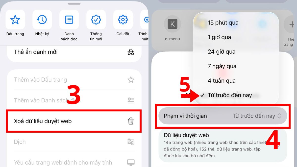 Xóa bộ nhớ cache và cookie của trình duyệt bước 2