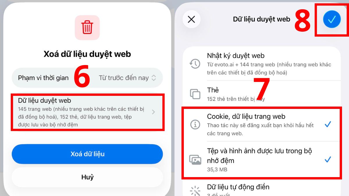 Xóa bộ nhớ cache và cookie của trình duyệt bước 3