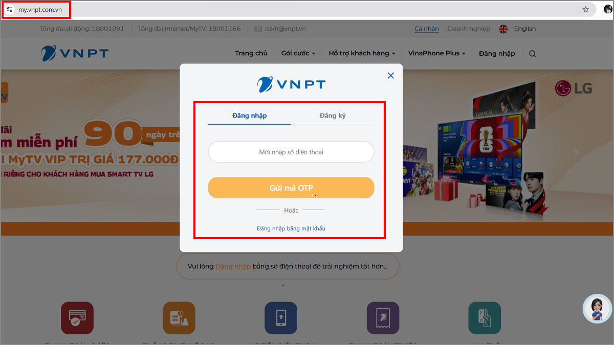 Tra cứu dịch vụ qua website VinaPhone bước 1