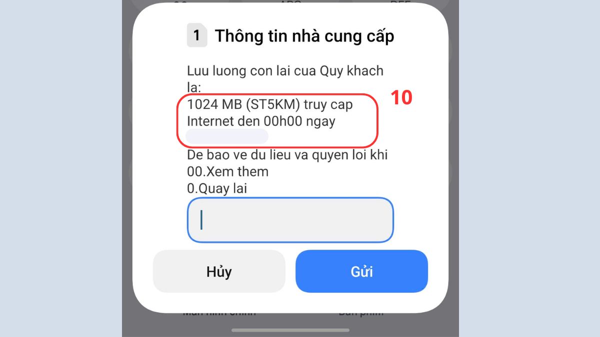Tra cứu dung lượng 5G Viettel qua mã USSD bước 4