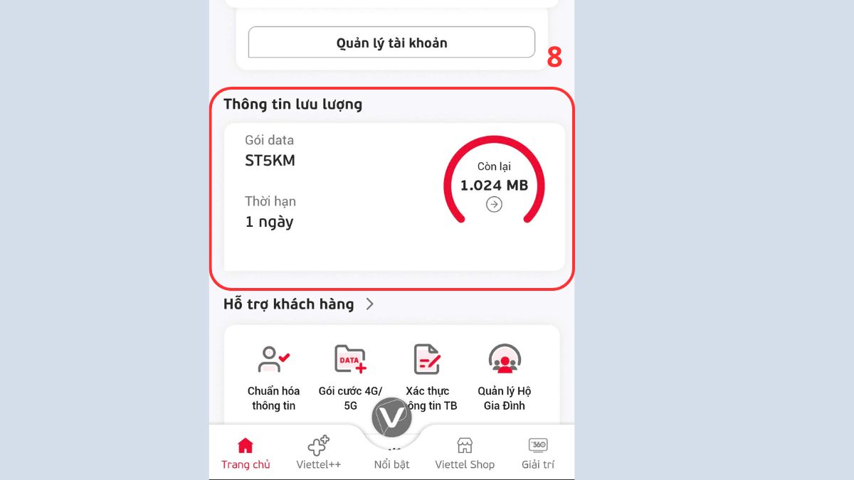 Cách kiểm tra lưu lượng 5G trên ứng dụng My Viettel bước 3