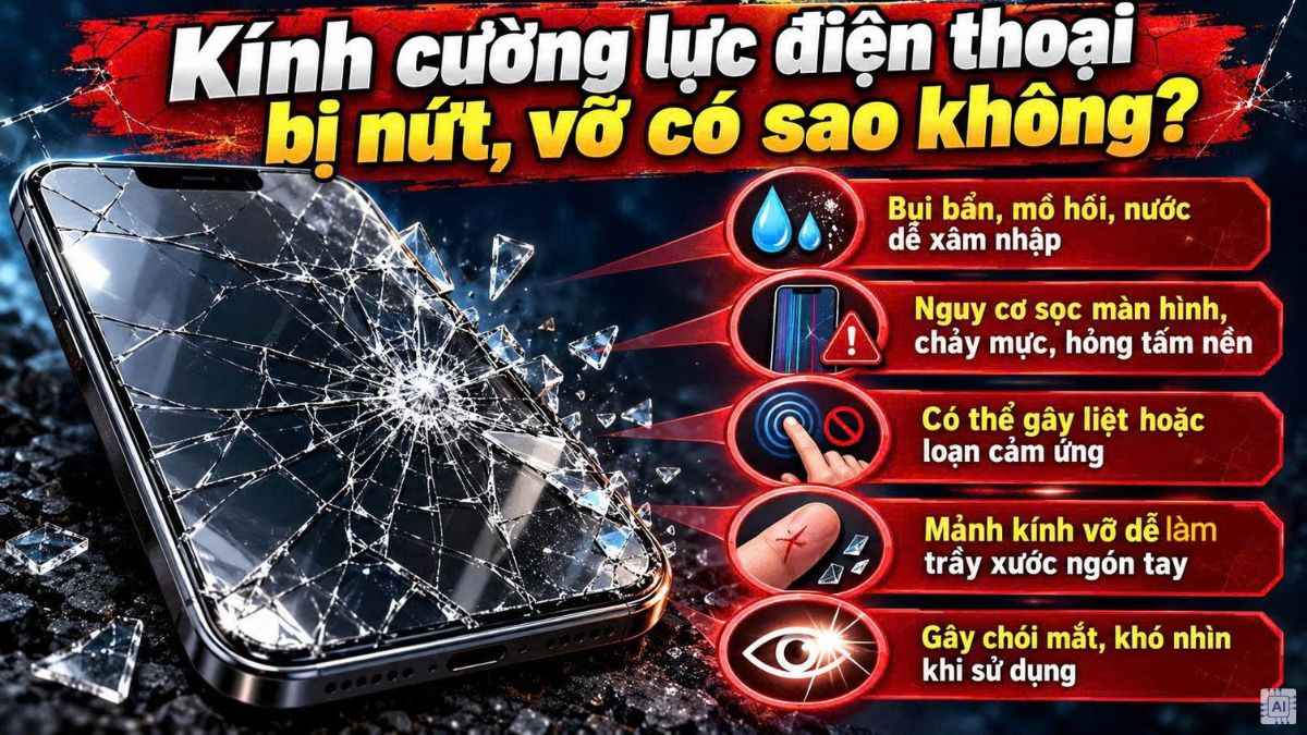 Kính cường lực điện thoại bị nứt, vỡ có sao không?