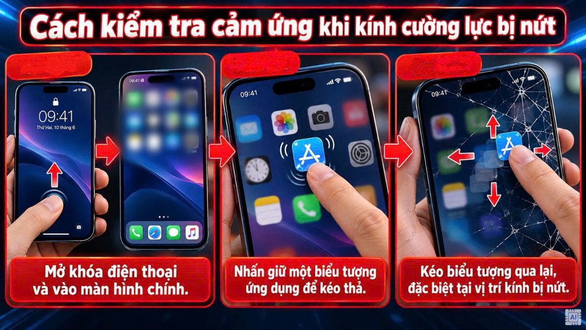 Cách kiểm tra cảm ứng khi kính cường lực bị nứt bước 1
