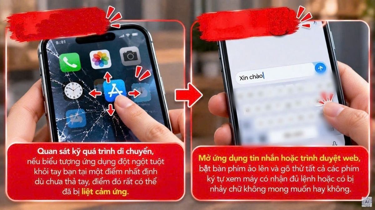 Cách kiểm tra cảm ứng khi kính cường lực bị nứt bước 2