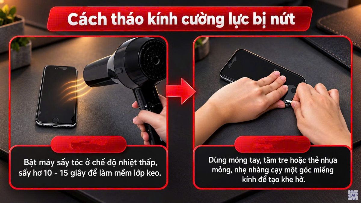 Cách tháo và thay kính cường lực an toàn tại nhà bước 1