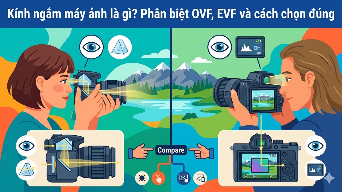 Kính ngắm máy ảnh là gì? Phân biệt OVF, EVF và cách chọn đúng