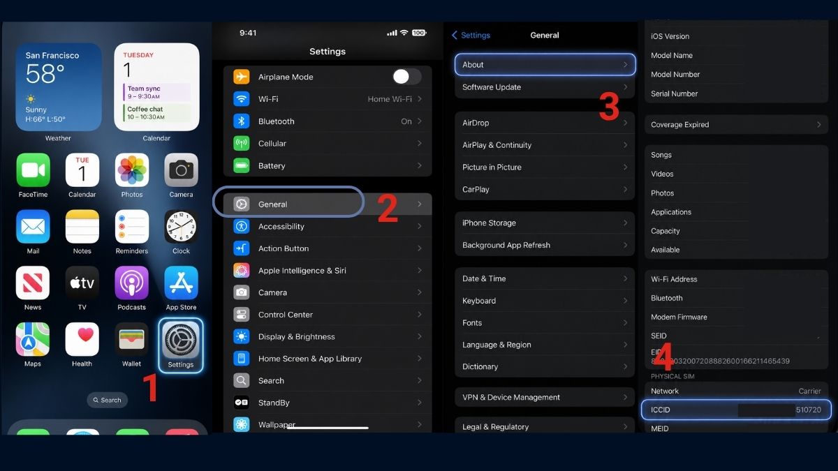 lấy số seri SIM đối với Điện thoại iPhone bước 1
