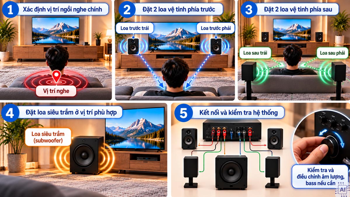 Hướng dẫn cách bố trí sơ đồ loa 4.1 chuẩn