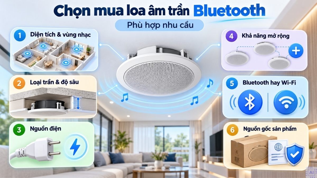 Kinh nghiệm chọn mua loa âm trần Bluetooth phù hợp nhu cầu