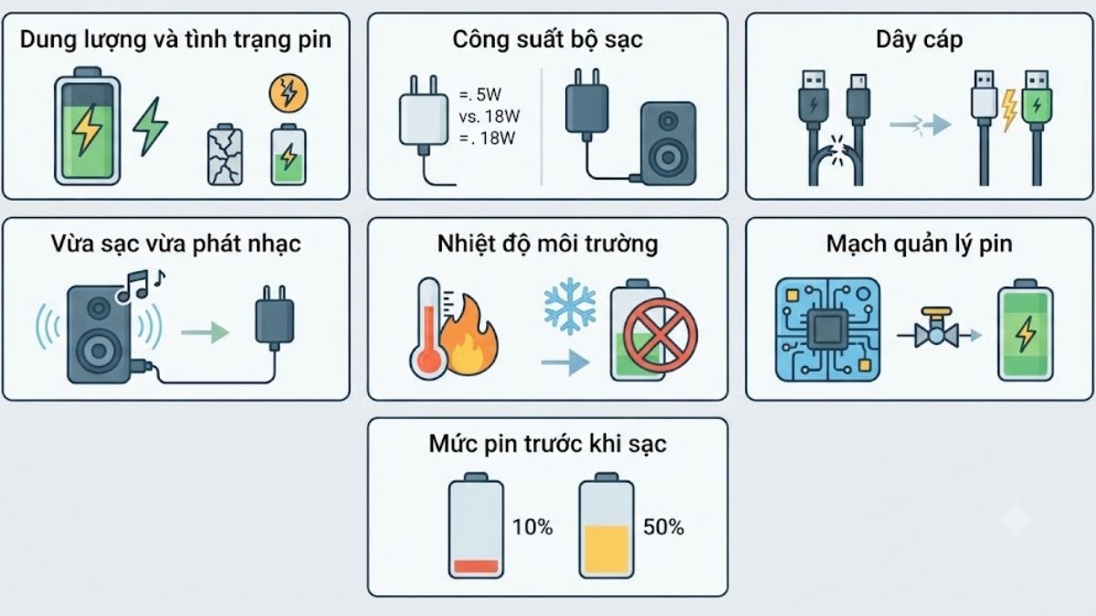 Yếu tố ảnh hưởng đến tốc độ sạc loa Bluetooth