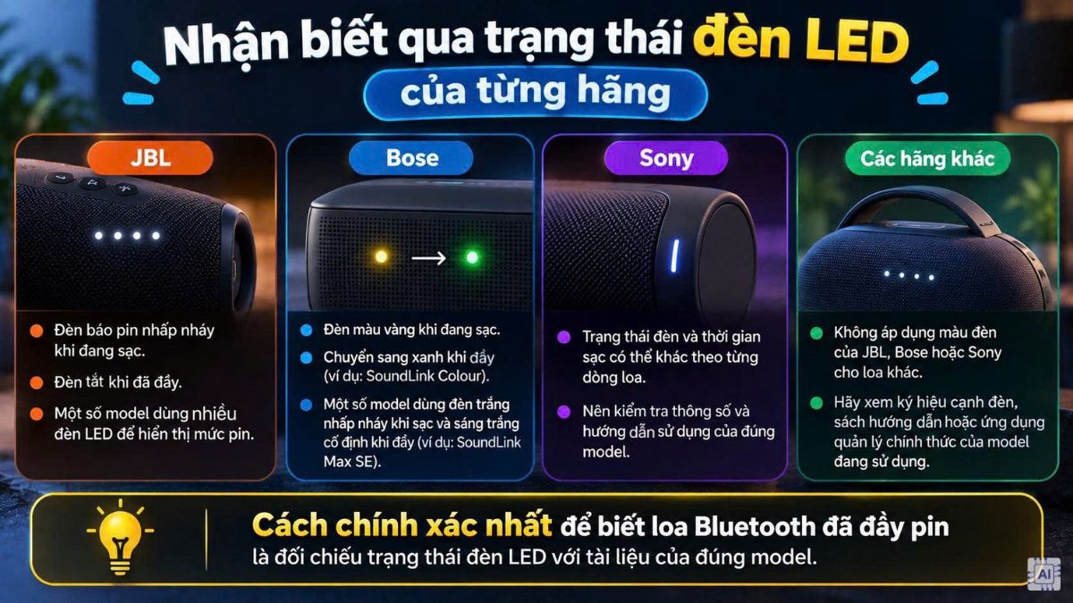 Nhận biết qua trạng thái đèn LED của từng hãng