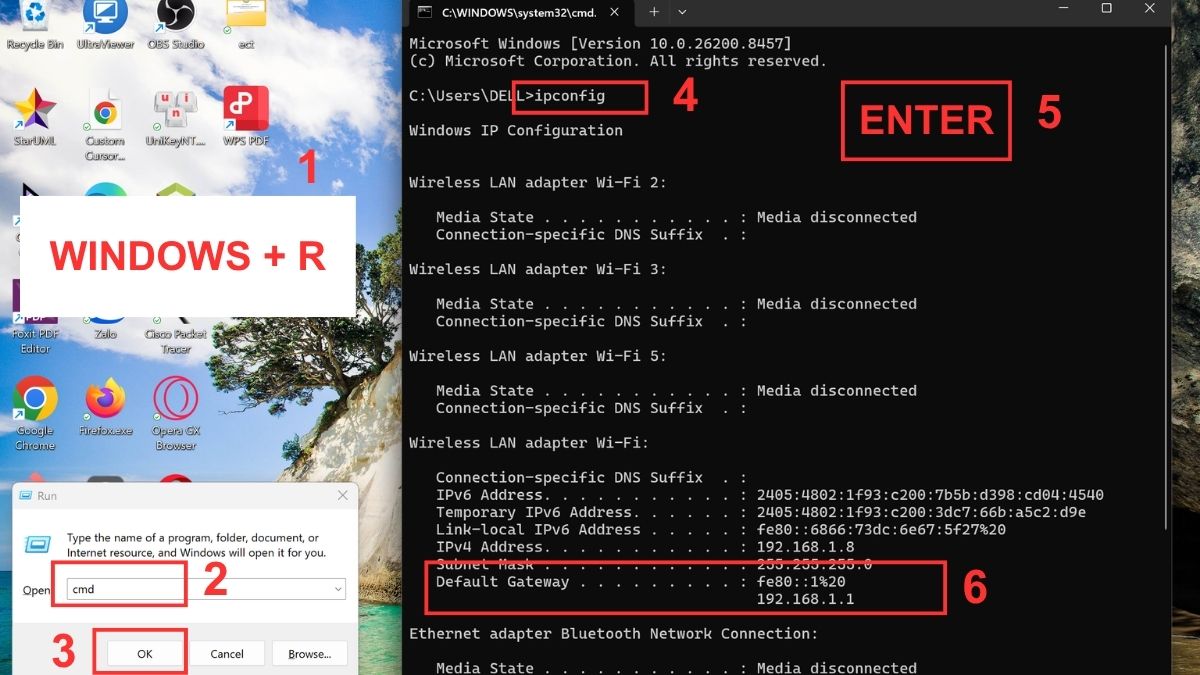 Tìm địa chỉ Default Gateway bằng cmd