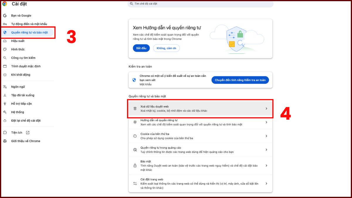 Dọn dẹp bộ nhớ cache và lịch sử duyệt web bước 2