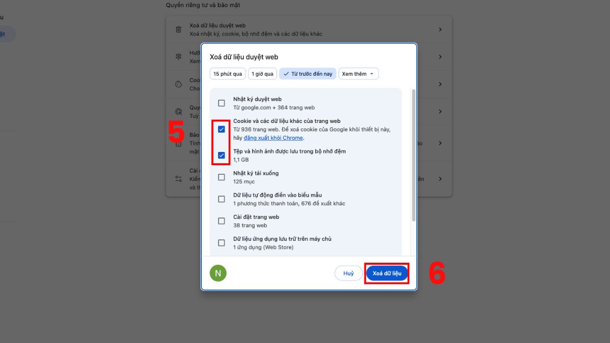 Dọn dẹp bộ nhớ cache và lịch sử duyệt web bước 3