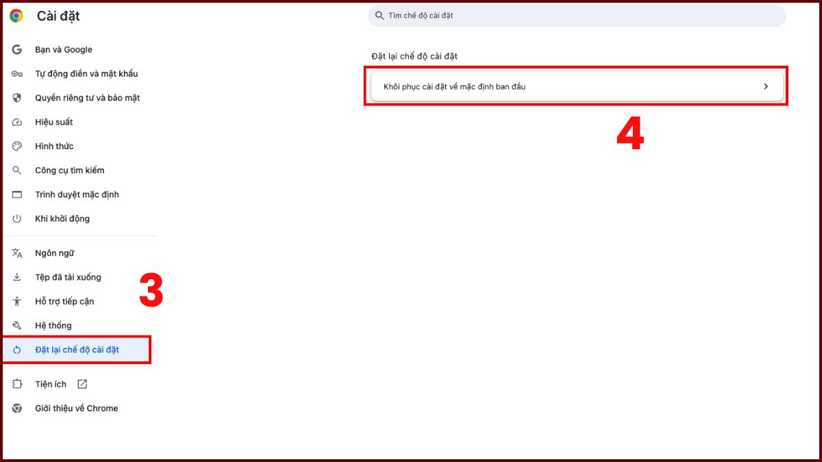 Khôi phục cài đặt mặc định của Chrome bước 2